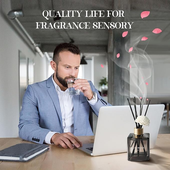 Reed Diffuser Set, 6.1 oz (180 ml) Blue Sea Scented Diffuser with Sticks Long-Lasting Home Fragrance Reed Diffuser for Home Room Office Bathroom Shelf Decor