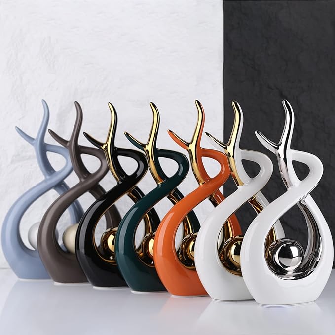 Blue White Modern Sculpture Table Decorations, Ceramic Knick Knacks Statues for Living Room Decor, Tv Stand and Desk Decor, Suitable for Coffee Tables and Shelf Decorations, Great Gift Idea