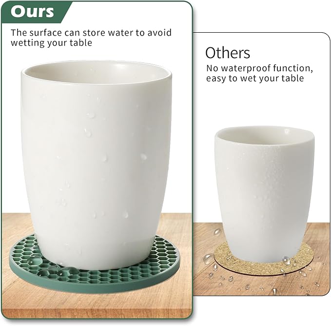 Coasters Set of 6 with Holder,Coasters for Drinks,Coffee Table Decor Coaster,Suitable for Kinds Cups,Anti-Slip,Non-Stick,Silicone Cup Coaster and Living Room Decor(6 Pcs, Green)