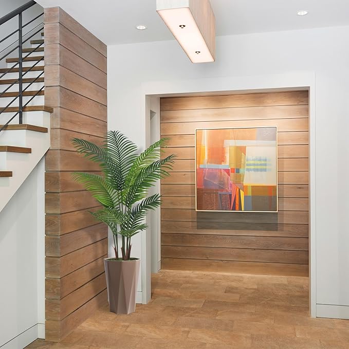 Artificial Palm Plant Indoor 5FT Fake Tree with Mocha Diamond Planter Faux Tropical Areca Tall Fake Floor Plant Potted Artificial Trees for Home Office Living Room Decor Indoor