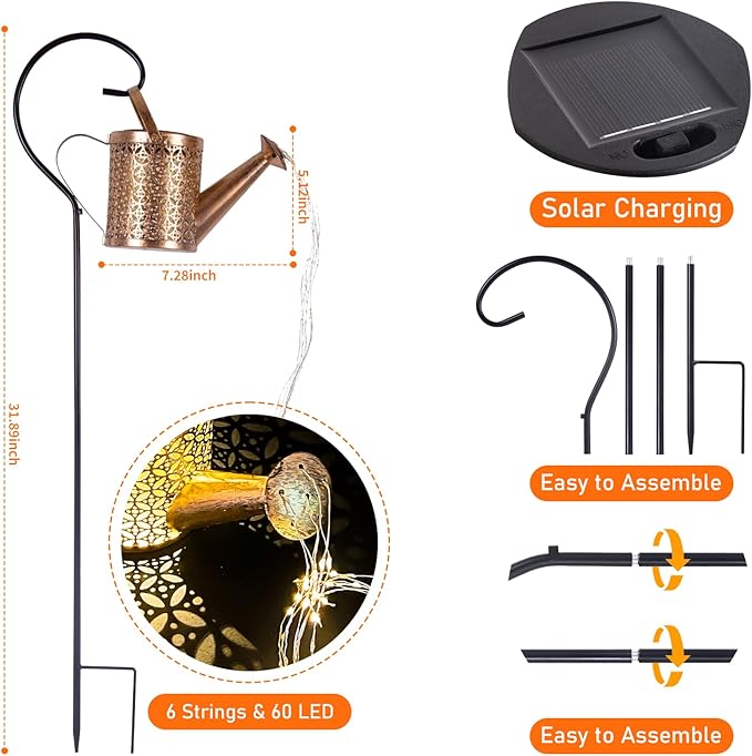 Solar Watering Can Light - Solar Yard Decorations Outdoor,Garden Decor Lights for Yard,IP65 Waterproof Hanging Lantern Lights,Outside Garden Flower Bed Decor Light for Moms Birthday