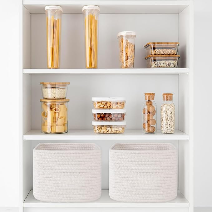 OIAHOMY 9”x9”x7” Storage Cubes, Cotton Rope Woven Baskets for Organizing, Cube Storage Bin, Small Gift Basket for Shelf, 3-Pack, White