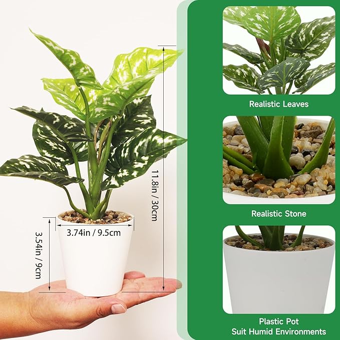 3 Pcs Small Fake Plants Artificial Potted Plant Indoor Faux Tropical Plant for Home Office Table Shelf Desktop Décor (11.8 Inch)
