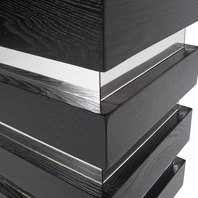 Howard Elliott Stepped Pedestal Accent Table, Black Wood and Mirrored Side End Table for Home Decor, Small Space Pedestal Table for Bedroom, Living Room & Entryway, 12 x 12 x 28 Inch, Medium