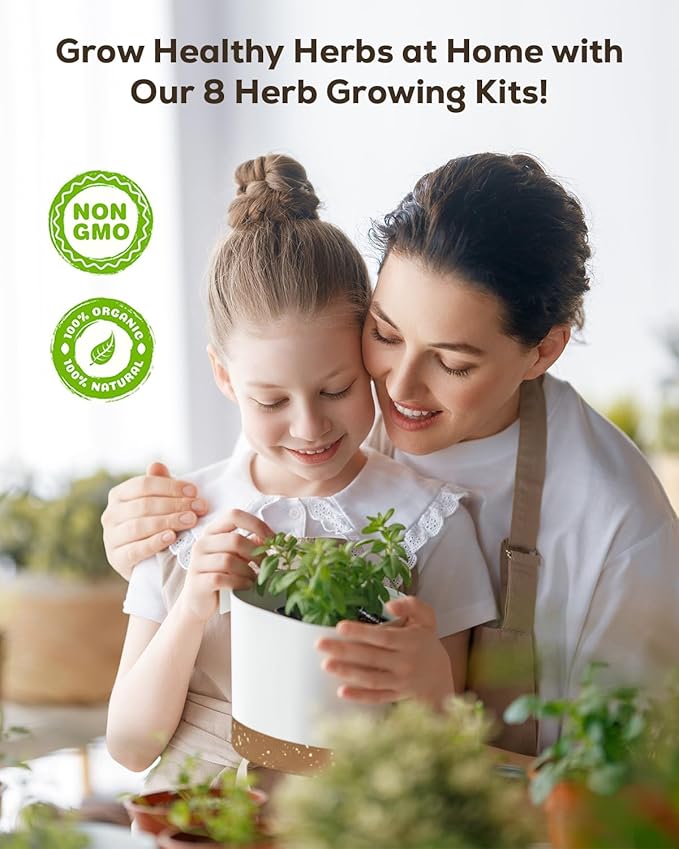 8 Herb Garden Kit - Non-Toxic BPA-Free Pots, Organic Seeds & Complete Growing Set - Elegant Indoor Herb Planter for Kitchen, Unique Housewarming & Birthday Gifts for Women, Mom, Retirement