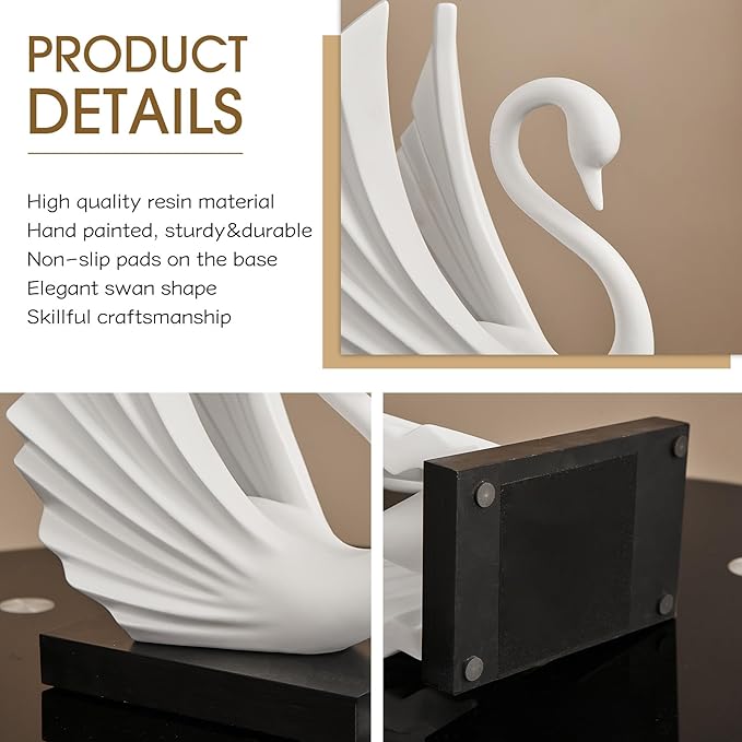 Modern White Statue Swan Decor for Living Room, 10.43"H Luxury Sculptures Home Décor Accents for Entryway TV Stand Coffee Table Ceterpiece, Resin Decorations for Dining Room Bedroom Office (Large)
