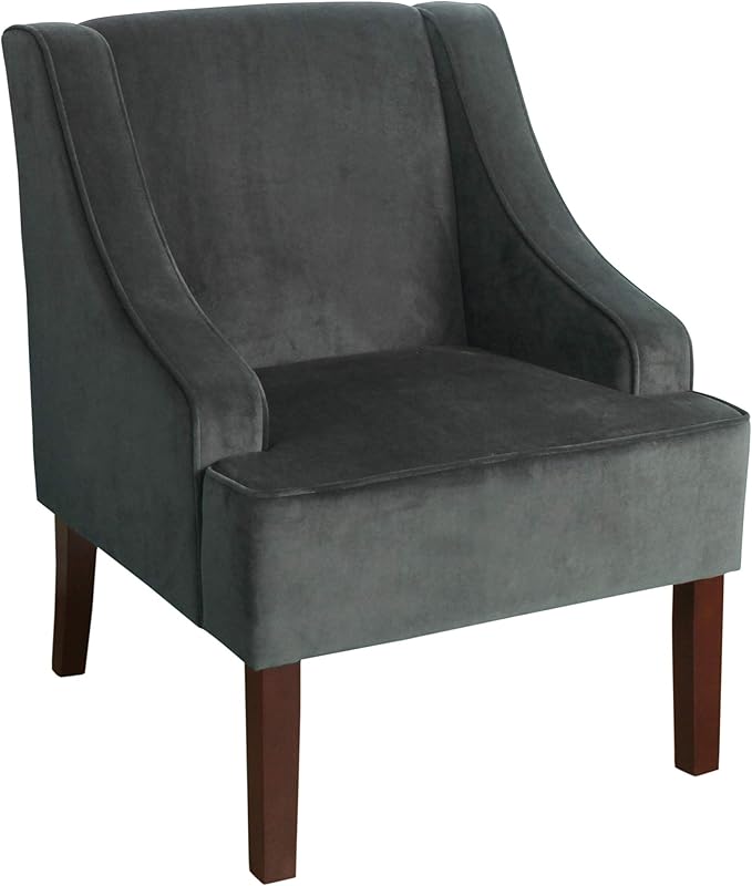 Homepop Home Decor Upholstered Classic Swoop Arm Accent Chair Accent Chairs for Living Room & Bedroom Decorative Home Furniture, Dark Grey