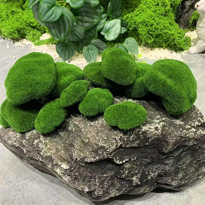 6 PCS Artificial Moss Rocks Decorative, Green Moss Balls,Moss Stones, Green Moss Covered Stones, Fake Moss Decor for Floral Arrangements, Fairy Gardens and Crafting