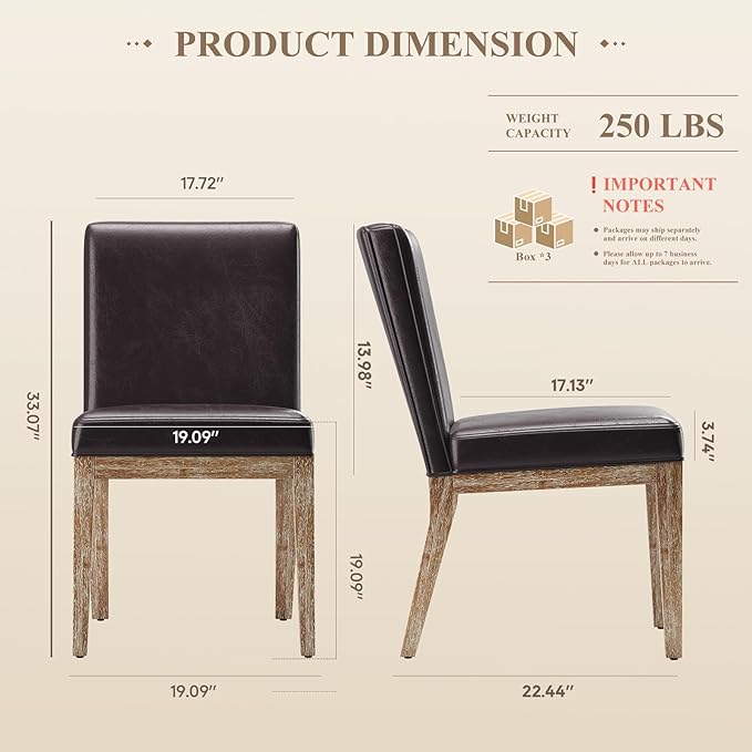 Wooden Dining Chairs Set of 6, Modern Leather Upholstered Dining Room Chair, Kitchen Side Chairs, Farmhouse Dinner Chair with High Back for Kitchen, Brown