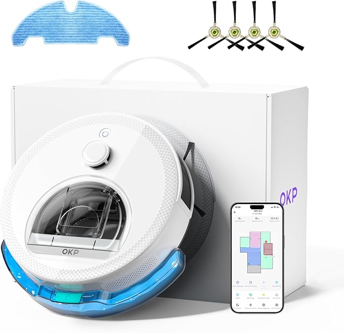 OKP Life LiDAR Robot Vacuum and Mop Combo with 450ml Visible Dustbin, 190° PSD Obstacle Avoidance, Customized Cleaning, Multi-Floor Mapping,150 Mins Runtime, WiFi/Alexa/APP, Good for Pet Hair & Carpet