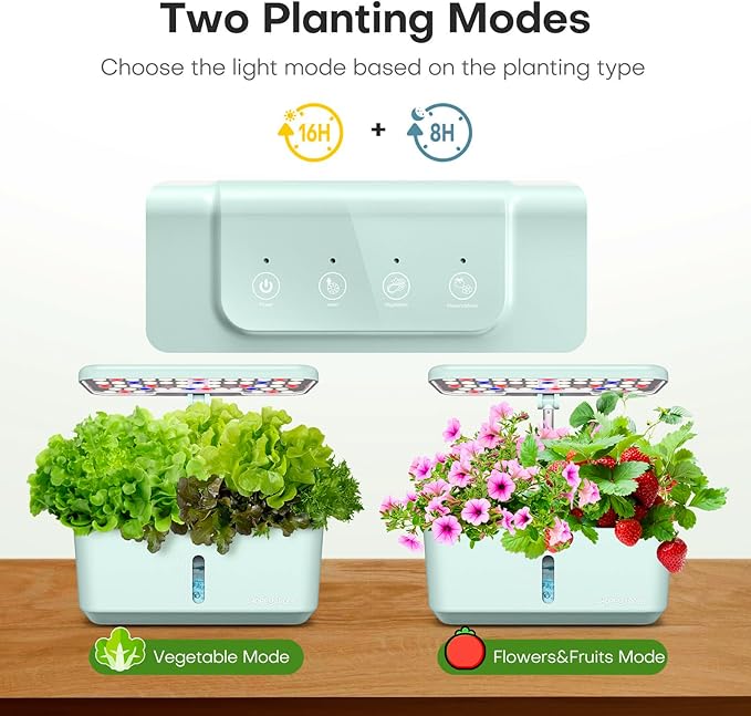 Ahopegarden Indoor Garden Hydroponics Growing System: 10 Pods Plant Germination Kit Herb Vegetable Growth Lamp Countertop with LED Grow Light - Hydrophonic Planter Grower Harvest Lettuce