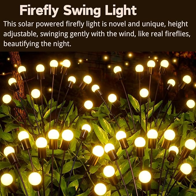 OZS Upgraded 2Pack Total 16LED Solar Christmas Lights - Solar Garden Lights Outdoor, Solar Firefly Lights, Sway by Wind, Solar Lights Outdoor Waterproof for Pathway Christmas Decoration(Warm White)
