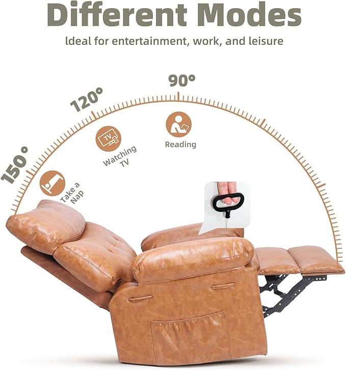 Garvee Recliner Chair Oversized Reclining Sofa Adjustable Manual Recliner Lounge Chair with Massage & Heat - Retro Brown