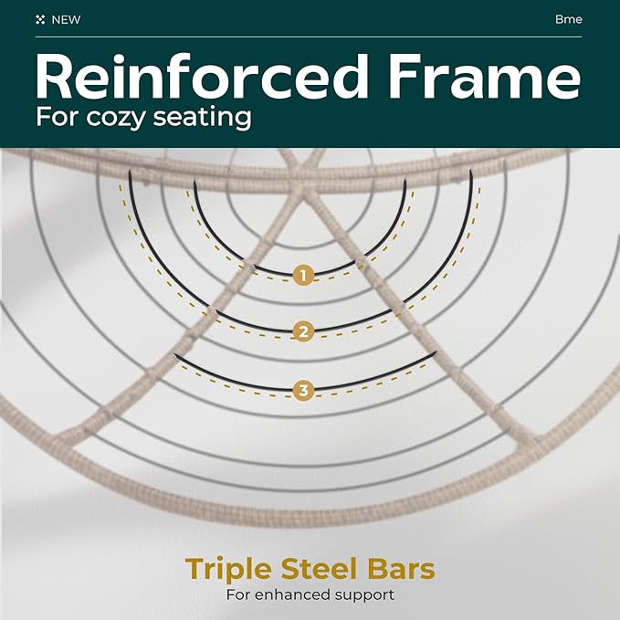 Bme 40" Ergonomic Wicker Papasan Chair with Soft Thick Cushion & Frame, 360° Swivel, Circle, Reading, Comfy Chair for Living Room, Bedroom