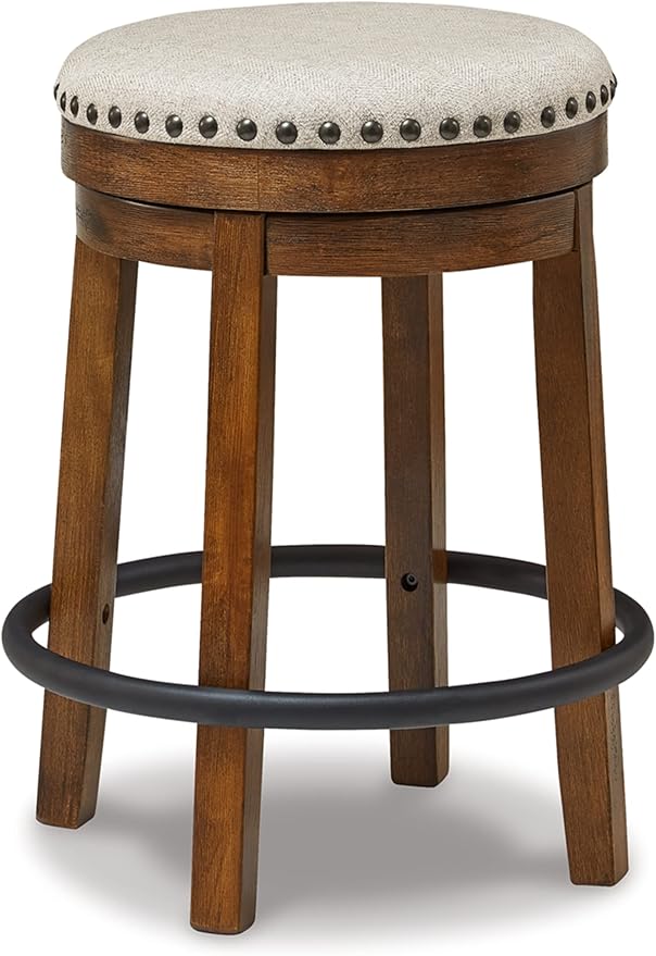 Signature Design by Ashley Valebeck 24" Counter Height Upholstered Swivel Stool, Brown & Black