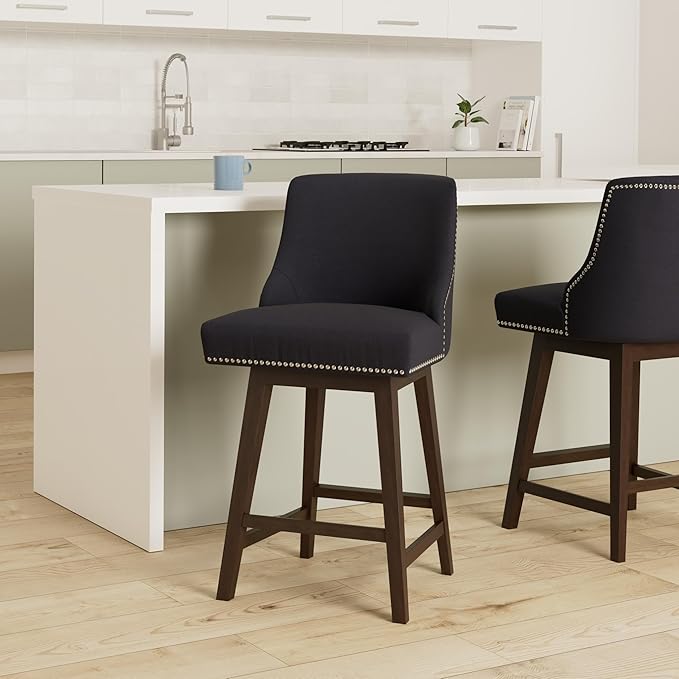 CHITA Counter Height Swivel Barstool, 26" H Seat Height Upholstered Bar Stool, Fabric in Midnight Blue