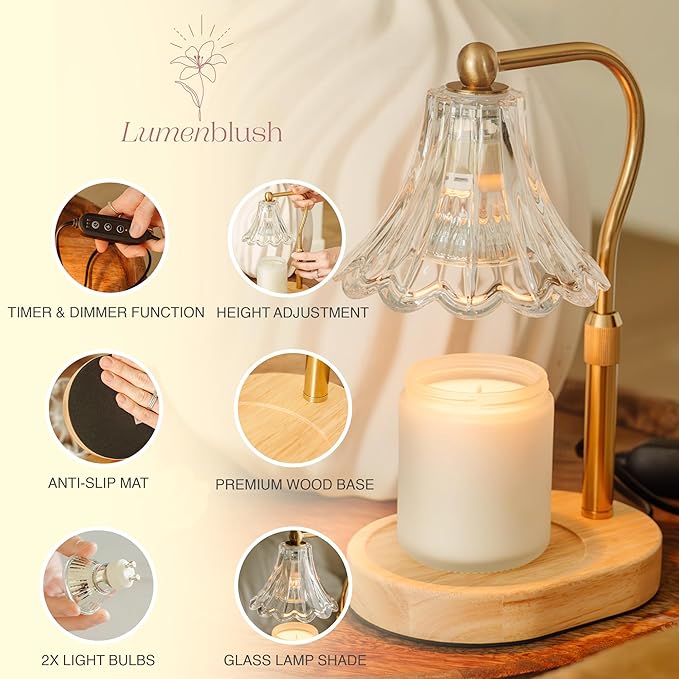 Candle Warmer Lamp with Timer Dimmer, Adjustable Height, Vintage Candle Melter, Modern Home Decor Gift, Birthday Gifts for Women Mom,House Warming Gifts Home Decor, Scented Wax Jar Candles