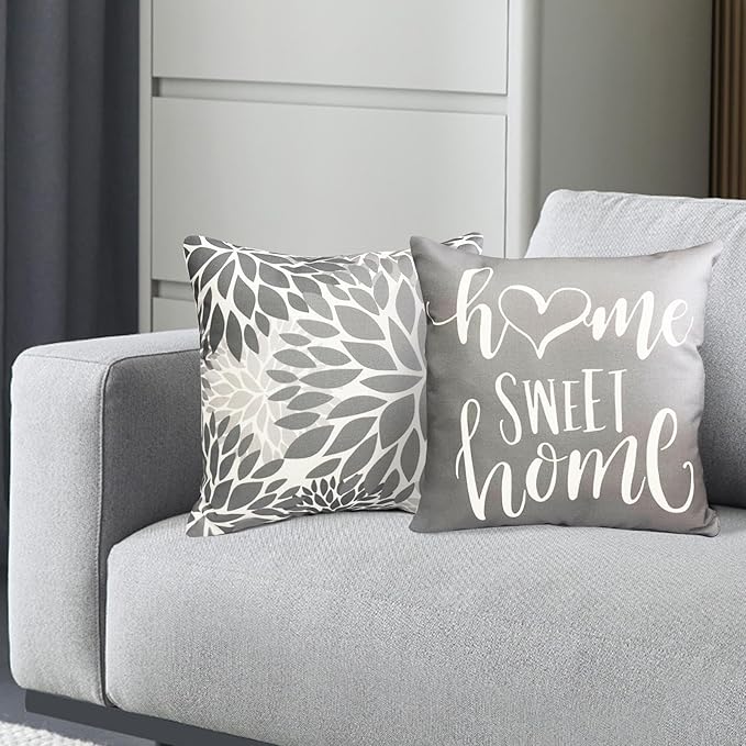 Grey Decorative Throw Pillow Covers Set of 4 Gray Pillow Covers 20x20 inch Throw Pillow Cases Linen Square Pillow Case,Farmhouse Outdoor Modern Boho Pillow Covers for Couch Sofa Living Room