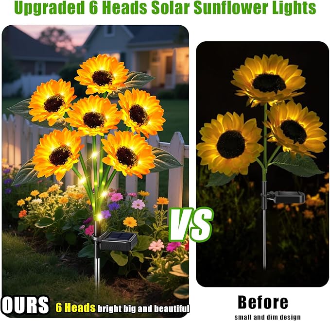 Sunflower Solar Lights Outdoor Decor, 6 Pack Solar Garden Decor 36 Waterproof Solar Sunflower Outdoor Lights for Garden Patio,Flower Bed, Pathway, Gift for Women, Mom, Grandma (6 Pack)