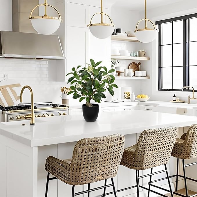 Briful 16.5'' Fake Plants Faux Laurel Bay Tree in Black Pot Realistic Greenery Artificial Plants Indoor Houseplant for Home Decor Farmhouse Bathroom Living Room Wedding Table Centerpieces