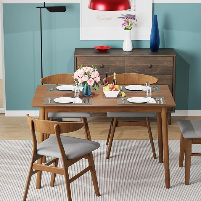 FDW 47 Inches Dining Table, Dining Room for 4 People, Small Rectangular Table for Kitchen, Quick Assembly, Small Spaces Modern Home Furniture Dinner Table, Natural