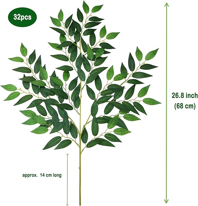 32pcs Italian Ruscus Greenery Stems 68cm Faux Greenery Stems Artificial Green Leaf Garland for Wedding Bouquet Flowers Filler Table Centerpieces Balloon Arch Home Decor