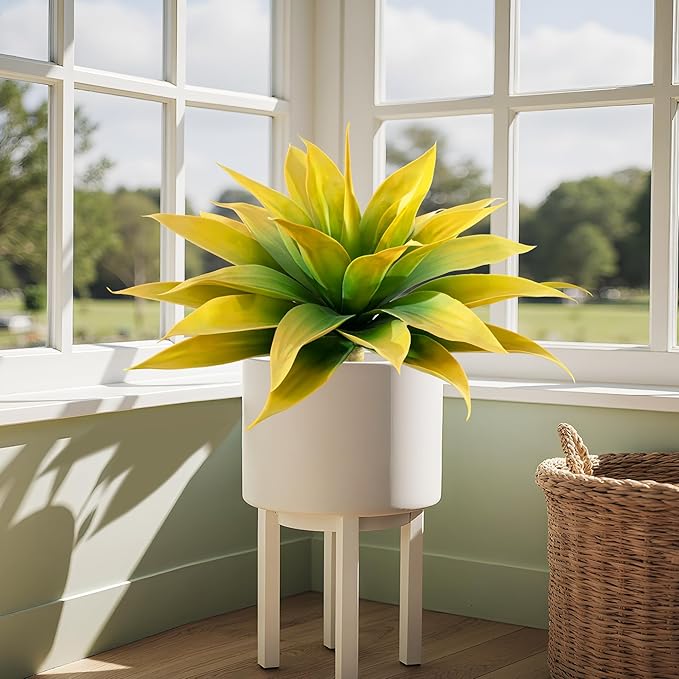 Artificial Plants Outdoors Faux Agave Fake Greenery Outdoor Artificial Plant 28" Fake Plant for Indoor Home Decor Plastic Plant Outdoor Decor Front Porch Decor Faux Cactus(Yellow 2Pcs)No Vase