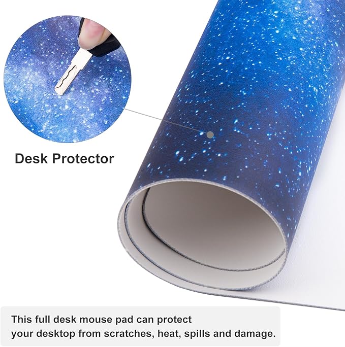 QIYI Desk Pad, Galaxy PU Leather Desk Blotter Protector, Waterproof Computer Desk Mat, Keyboard Mouse Pads, Non Slip Base Home & Office Accessories, Extended Large Size 31.5" x 11.8" - Starry Sky