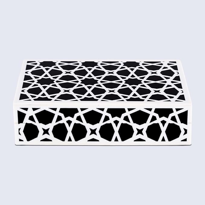 Handicrafts Home Handmade Zellij Collection Decorative Jewelry Box Organizer – Keepsakes, Trinkets, and Home Decor – Antique Coffee Table Storage, Wedding Memory Box, Farmhouse Style Decor, 10x6x2.5
