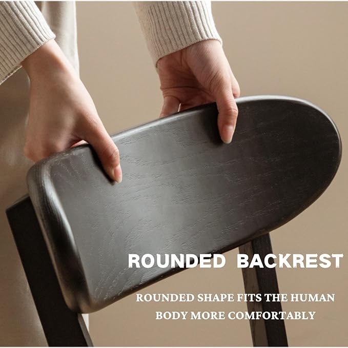 100% Solid Oak Wood Dining Chairs,Mid Century Modern Dining Chairs with Rounded Backrest,Kitchen,Dining Room Chairs Set of 1/2/4 (1, Black Color)