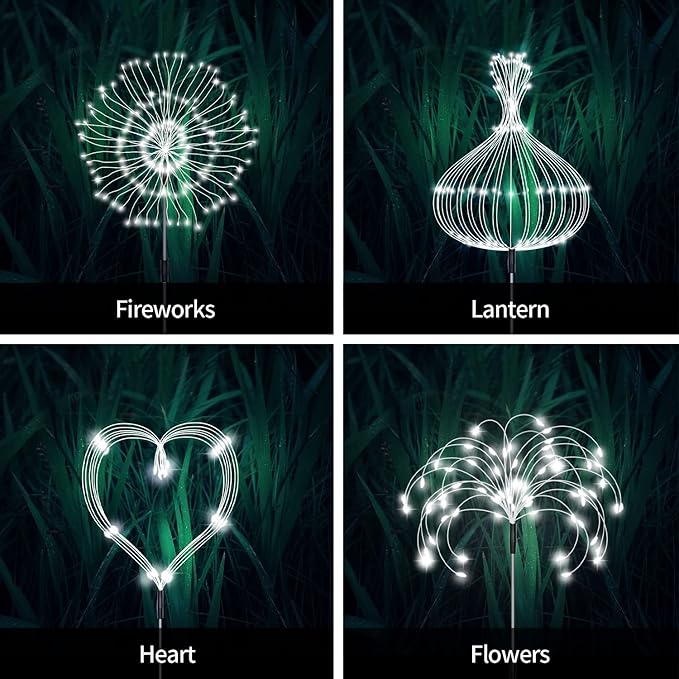 Solar Garden Lights Outdoor Fireworks - 5 Pack Decorative Solar Lamps with 8 Modes Remote for Lawn Backyard Patio Pathway (Cool White)