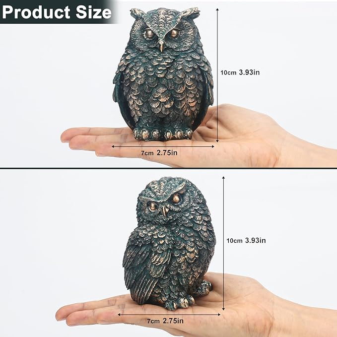 2 Pack Small Vintage Style Owl Statues for Home, Modern Style Owls Figurine Decorative Ornaments for Living Room, Bedroom, Office Desktop, Cabinets, Knick Knacks for Shelves Decor