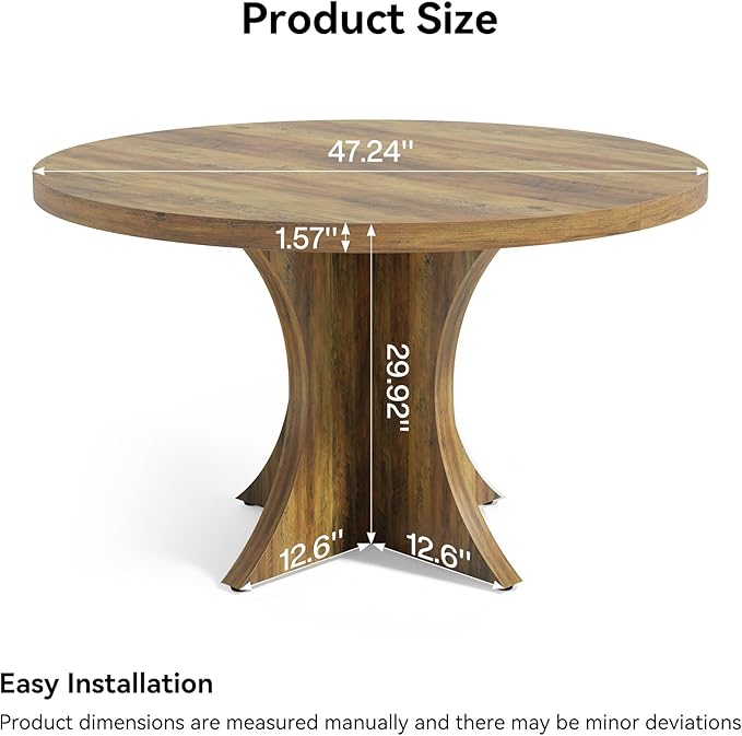 LITTLE TREE Round Dining Table for 4-6, 47.24 Inches Farmhouse Wooden Kitchen Table with Spacious Tabletop for Dining Room, Oak