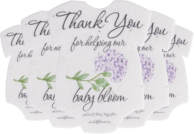 Plantable Onesie Seed Paper – 5 Hydrangea Baby Shower Favors for Guests with Wildflower Seeds, Baby Shower Gifts for Guest