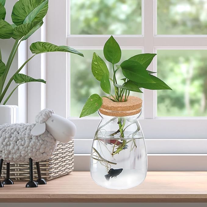 Glass Plant Jar -Plants Propagation Station - Micro Landscape Terrarium Container Desktop Plant Jar Hydroponic Vases Gardening for Plant Lovers(Size L)