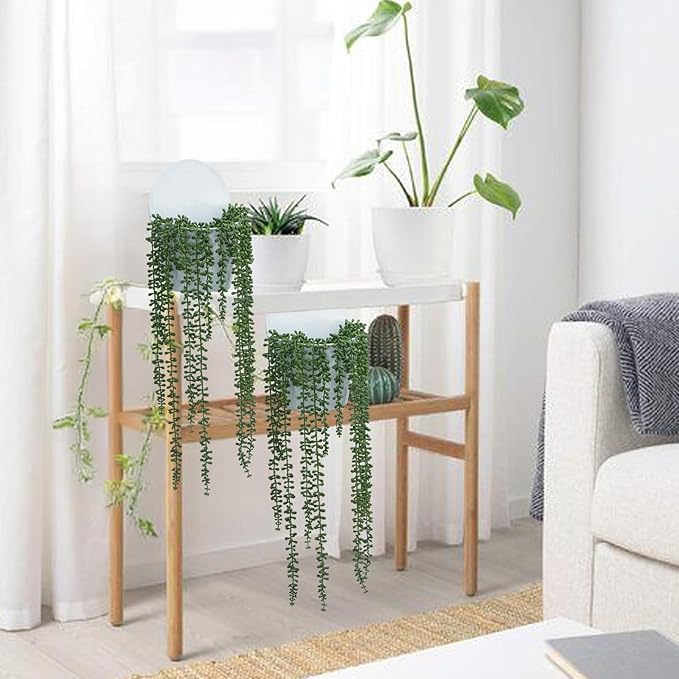 4 Pack String of Pearls Artificial Plant with Wall Planters 29.5 Inch Faux Hanging Succulents Pearl Fake Draping Plants in Pots for Home Indoor Outdoor Shelf Wall Decor