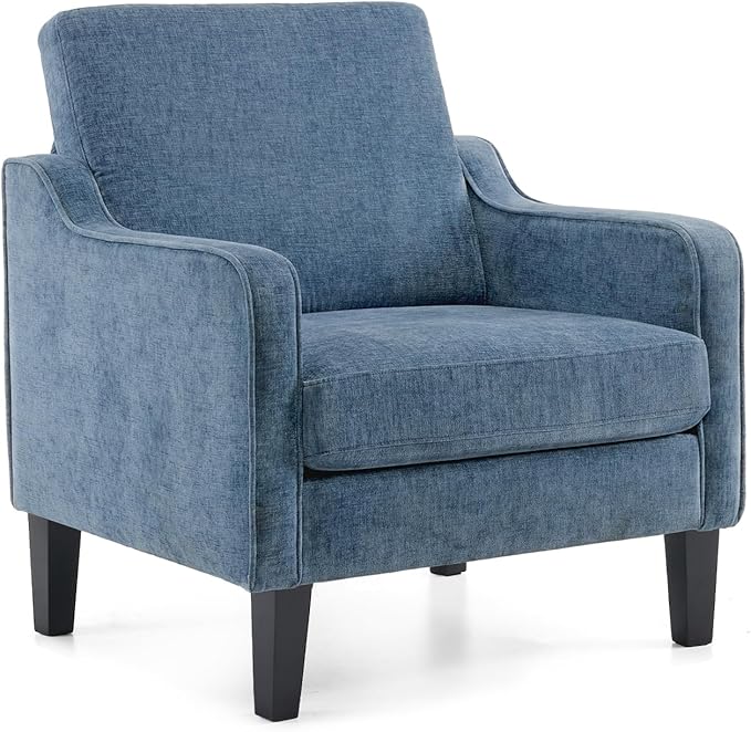 VINGLI Mid Century Modern Accent Chair,Navy Blue Chenille Chairs for Living Room Upholstered Armchair with Scooped Arms for Bedroom,Apartment,Studio,Office,Waiting Room