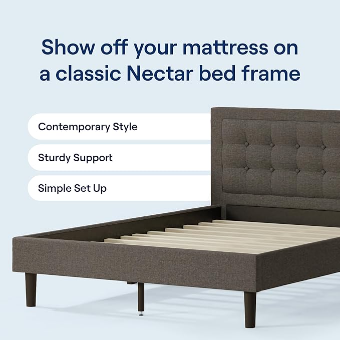 Nectar Full 12” Mattress with Bed Frame & Headboard - Grey - Medium Firm Gel Memory Foam - Cooling Comfort Technology - 365-Night Trial - Forever Warranty - Easy Assembly - 8 Inch Legs - Wooden Slats