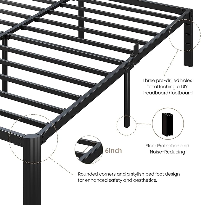 Metal Bed Frame Queen Size, 14 Inch 3500 lbs Heavy Duty Platform Bed FramesSteel Slats Noise Free No Box Spring Needed, Easy Assemble Sturdy Bedframe with Storage and Mattress Retainers