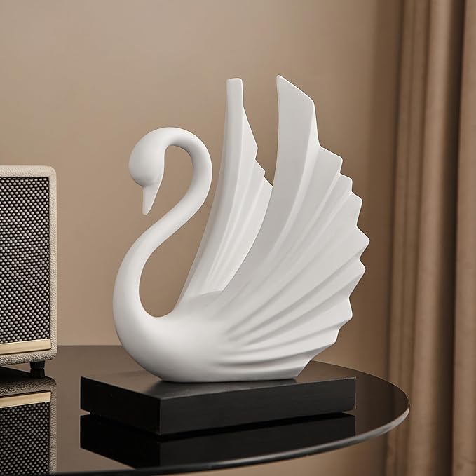 Modern White Statue Swan Decor for Living Room, 10.43"H Luxury Sculptures Home Décor Accents for Entryway TV Stand Coffee Table Ceterpiece, Resin Decorations for Dining Room Bedroom Office (Large)