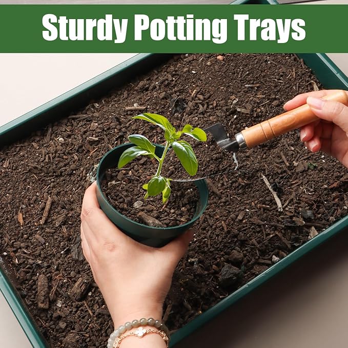 5 Pack Seed Starter Trays (17"x11"x2"), Plastic Flat Nursery Pots Trays, Durable Carrying Seedling Starter Tray, Reusable Tray for Planting and Collecting Drainage Water (Green)