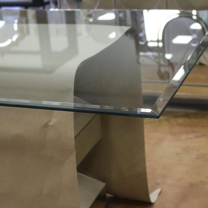 Fab Glass and Mirror Rectangle 36x54 Inch 1/2" Thick, Beveled Tempered Radius Corners Glass Table Top, 36" x 54", Clear