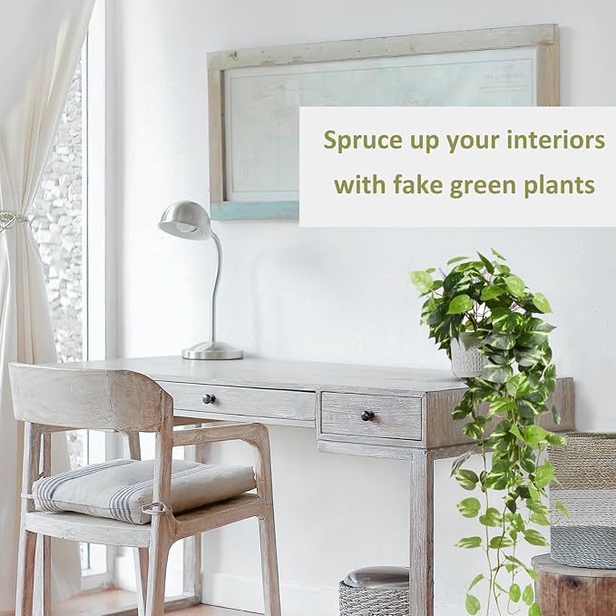 CADNLY Realistic Artificial Plants Indoor in Pot – Green Faux Hanging Plants Artificial Decor Fake Pothos Potted Home Decor Shelves Tabletop Office 1 Pack