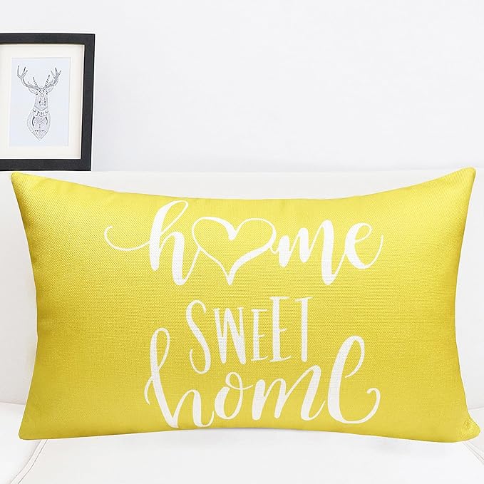 Decorative Throw Pillow Covers Set of 4 Yellow Pillow Covers 12x20 inch Throw Pillow Cases Linen Square Pillow Case,Farmhouse Outdoor Modern Boho Pillow Covers for Couch Sofa Living Room