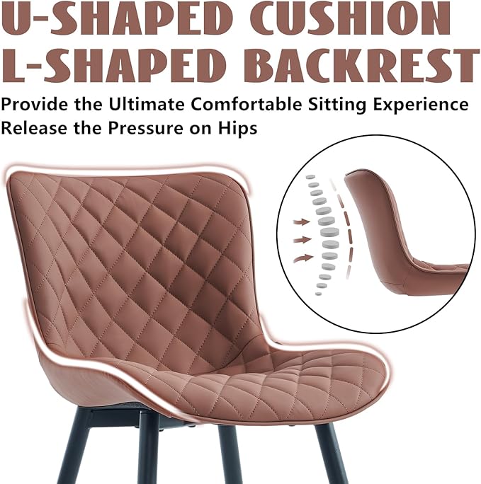 YOUTASTE Coffee Brown Dining Chairs Set of 2 Mid Century Modern PU Leather Diamond Upholstered Accent Guest Dinner Chair with Back Metal Legs for Kitchen Living Reception Waiting Room
