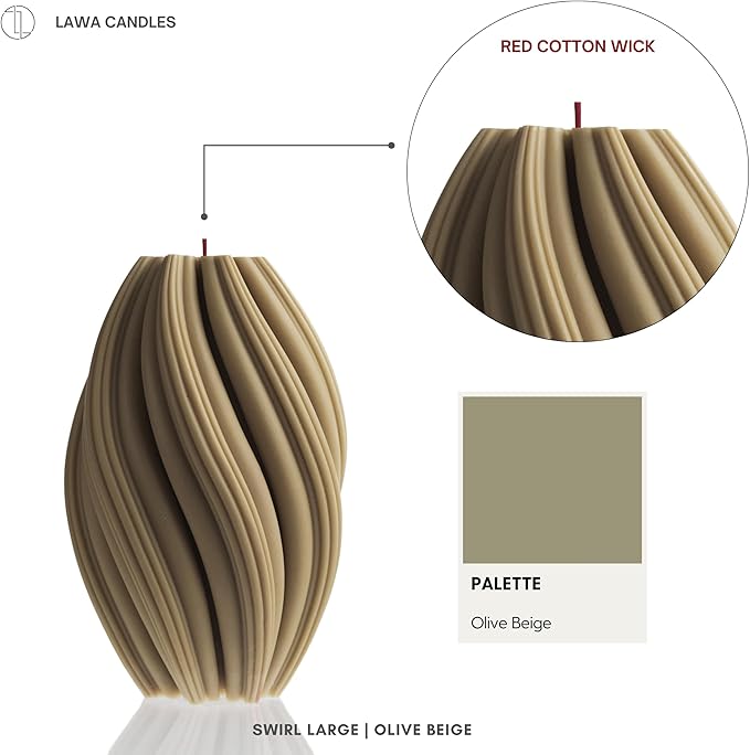 LAWA Swirl Candle - Large Beautiful Handmade Pillar Scented Soy Wax Twirl Elegant Bubble Aesthetic Candle Housewarming Gift Home Room Shelf Decor Idea Spiral Olive Beige (Large)
