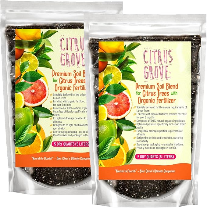 Premium Organic Citrus Potting Soil for Indoor/Outdoor Plants - Perfect for Oranges, Lemons, Limes & Grapefruits Trees - Hand Blended for Optimal Growth (10 QUARTS)