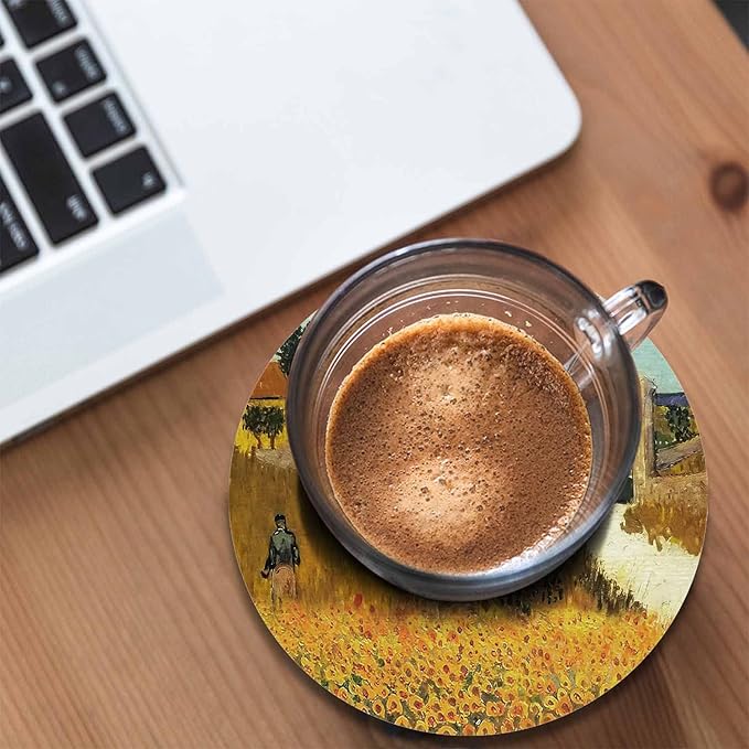 Farmhouse Coasters for Drinks 2 Pack Harvest Season Oil Painting House Farm Village Life with Sunflower Tabletop Protection Kitchen and Coffee Table Décor & Accessories,Set of 2