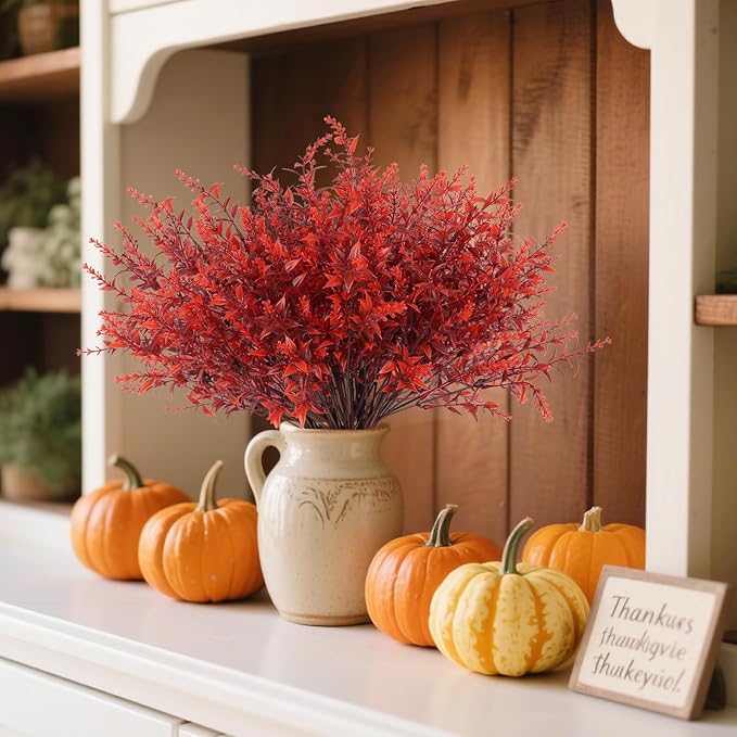 RECUTMS Artificial Greenery for Outdoors Lavender Fall Fake Plants Fake Flowers Outside UV Resistant Faux Greenery Artificial Plants Faux Flowers for Fall Wedding Yard Window Autumn Decor (Wine Red)