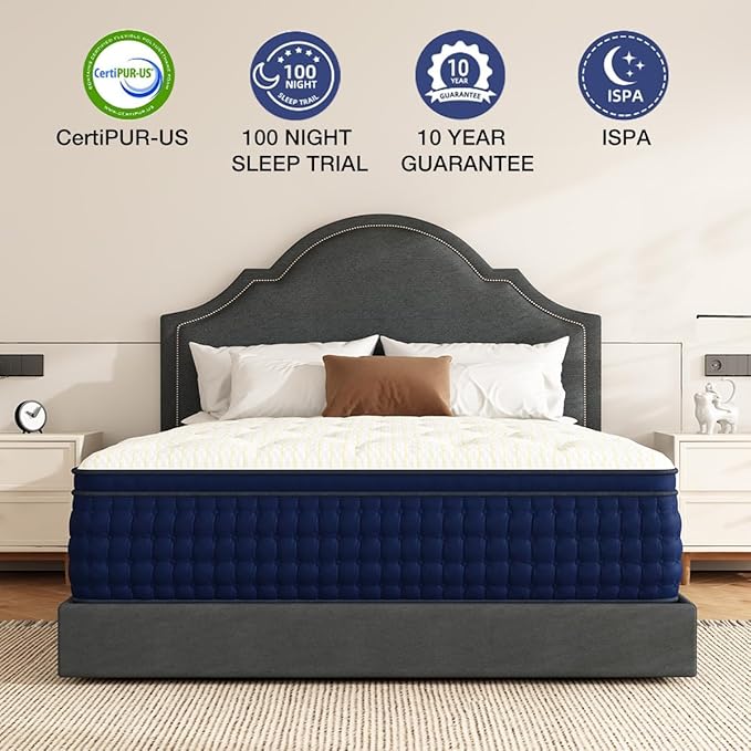 14 Inch Queen Size Hybrid Mattress | Gel-Infused Memory Foam Medium Firm | 7-Zone Pocket Springs for Maximum Pressure Relief, Motion Isolation & Edge Support | CertiPUR-US & OEKO-TEX Certified